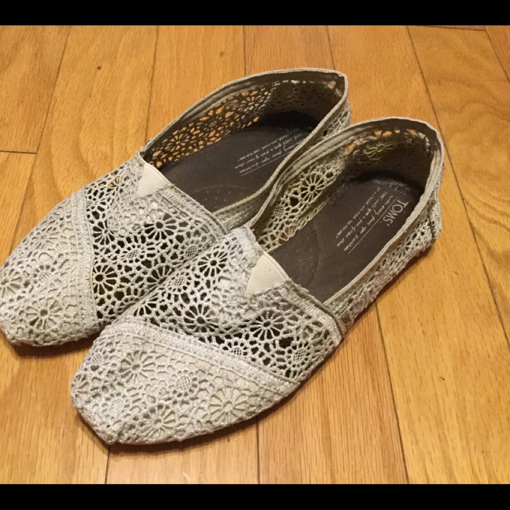 TOMS Silver Crochet Slip On Shoes